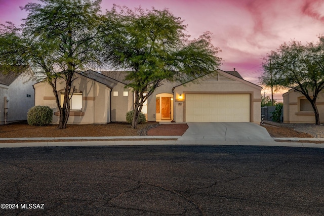 view of front of property with a garage