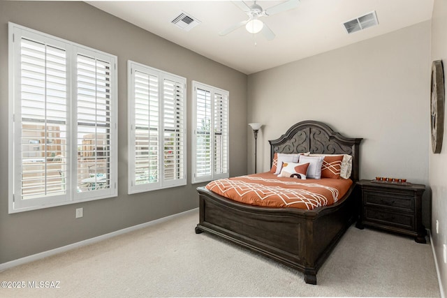 bedroom featuring carpet floors and ceiling fan