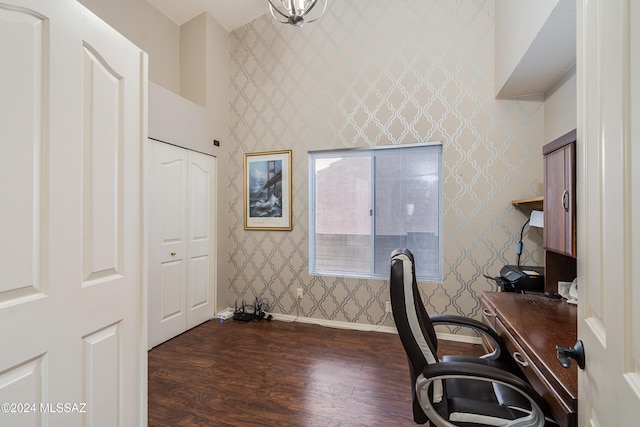 office with dark hardwood / wood-style flooring