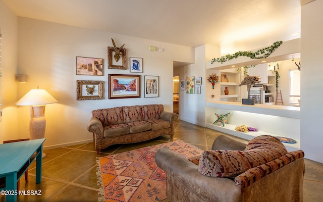 tiled living room with baseboards