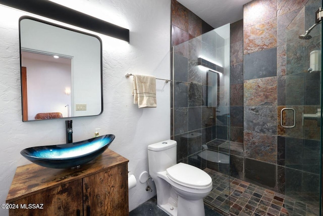 bathroom with vanity, toilet, and an enclosed shower