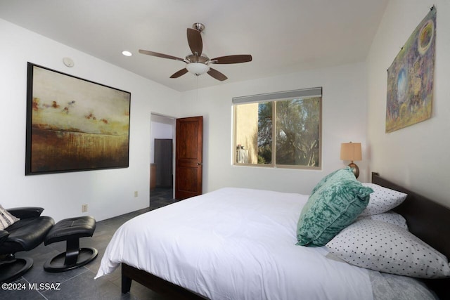 bedroom featuring a ceiling fan and recessed lighting