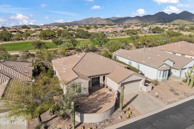 drone / aerial view featuring a mountain view