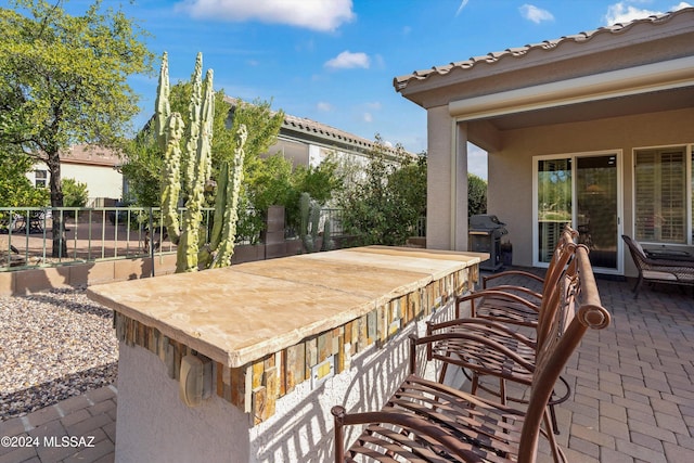 view of patio / terrace featuring area for grilling and exterior bar