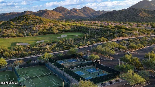 birds eye view of property featuring a mountain view