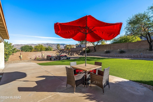 view of patio with a mountain view