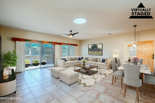 living room with ceiling fan