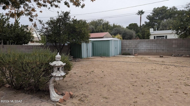 view of yard with a shed