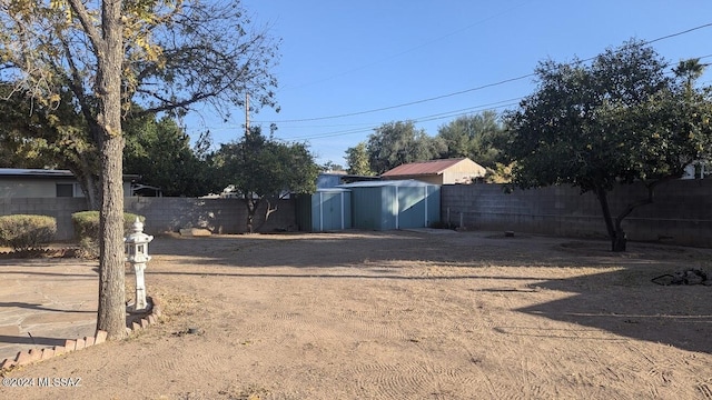 view of yard featuring a shed