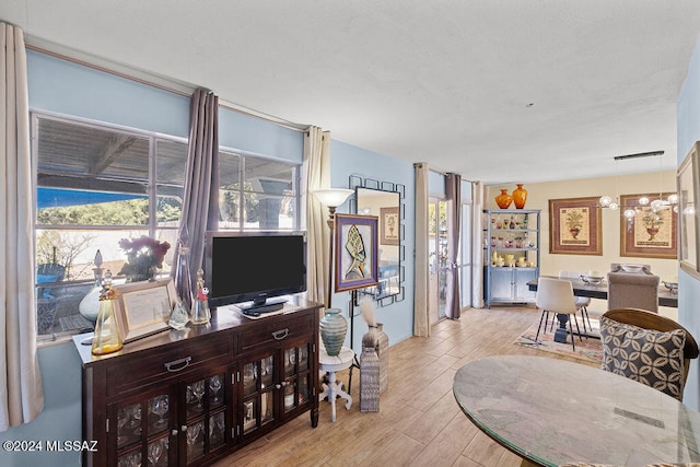 living room with light hardwood / wood-style flooring