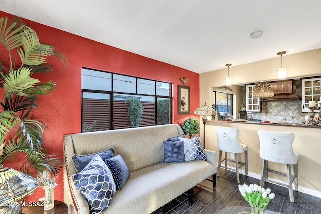 living room featuring dark hardwood / wood-style flooring