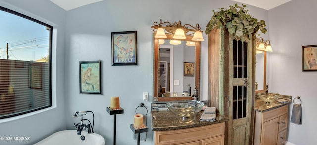 bathroom featuring a washtub and vanity