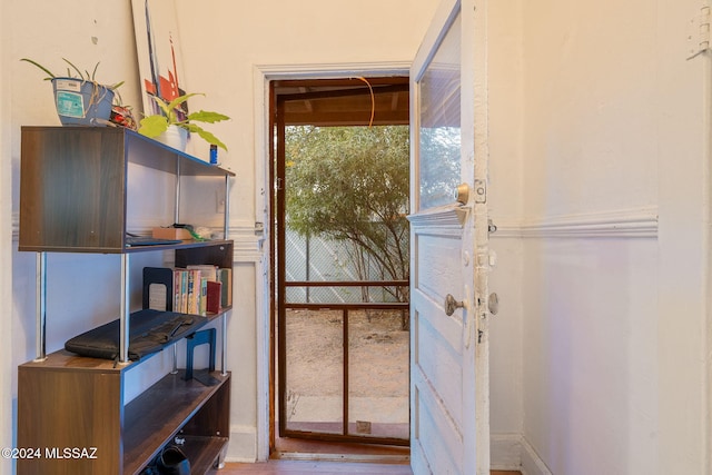 entryway with hardwood / wood-style floors