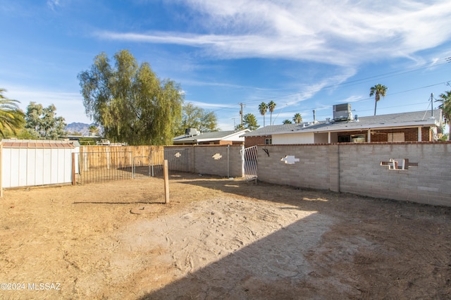 view of yard with a shed