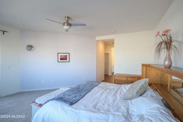 bedroom featuring carpet floors and ceiling fan