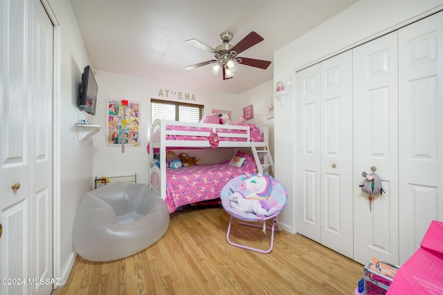 bedroom featuring hardwood / wood-style floors and ceiling fan