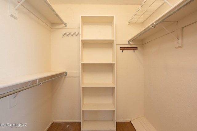 spacious closet featuring dark hardwood / wood-style floors