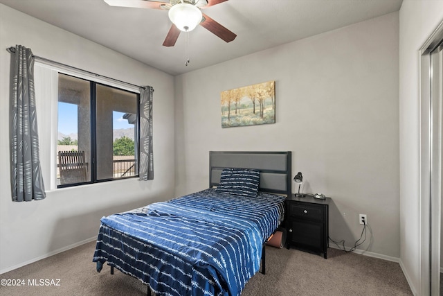 bedroom featuring carpet and ceiling fan