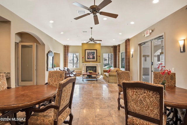 dining area with ceiling fan