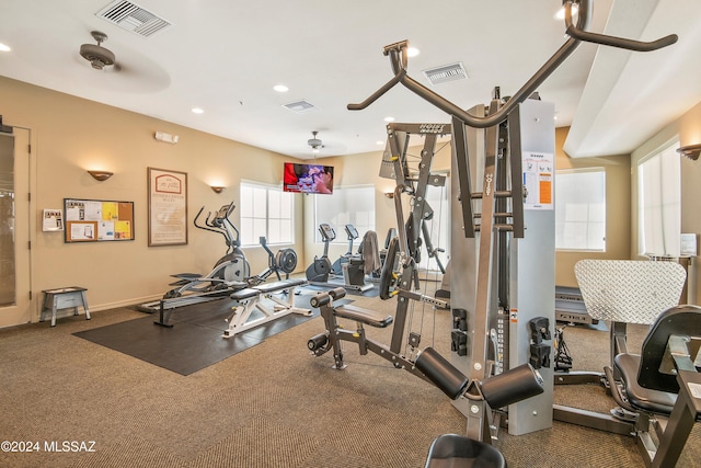 exercise room with carpet