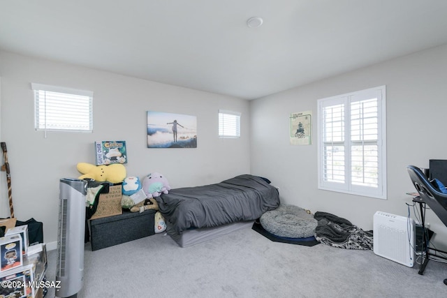 carpeted bedroom with multiple windows