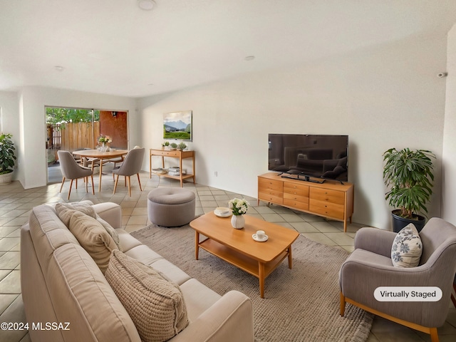 living room featuring tile patterned flooring