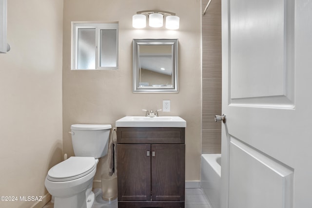 full bathroom with vanity, shower / bathtub combination, and toilet