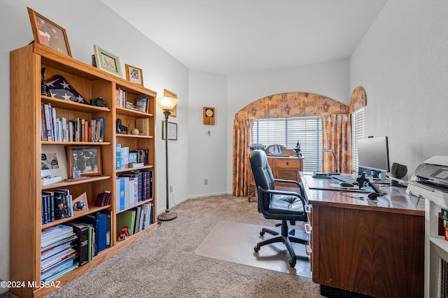 view of carpeted home office