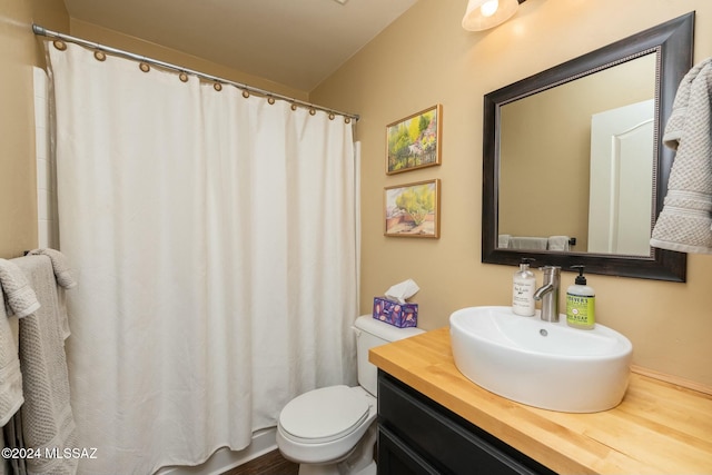 bathroom with hardwood / wood-style floors, vanity, and toilet