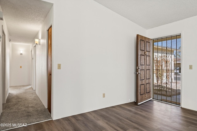 foyer entrance with a textured ceiling and dark hardwood / wood-style floors