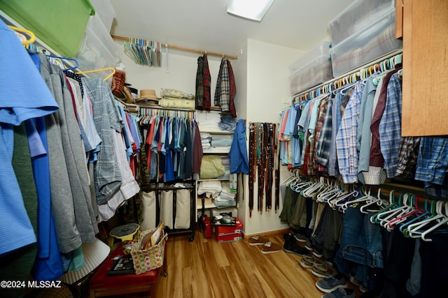 walk in closet with wood-type flooring