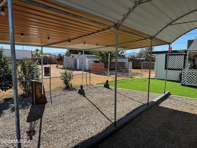 view of yard with a shed