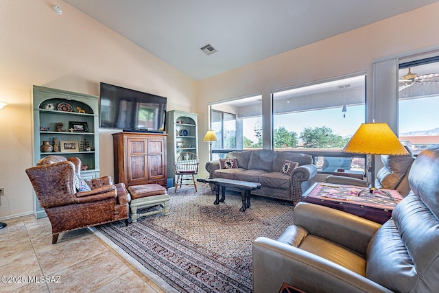 living room with vaulted ceiling