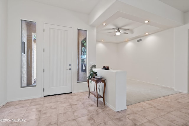 entryway with a ceiling fan, recessed lighting, baseboards, and a wealth of natural light