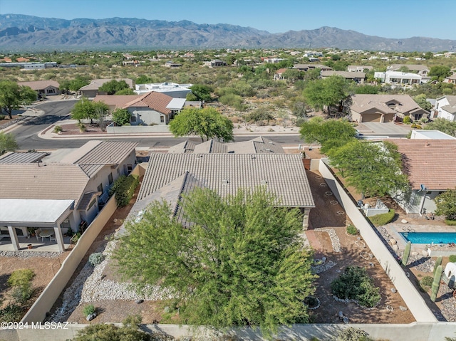 aerial view with a mountain view and a residential view