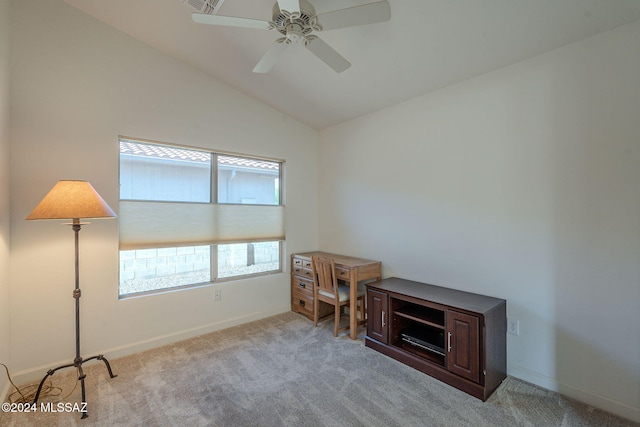 misc room with plenty of natural light, ceiling fan, and light colored carpet