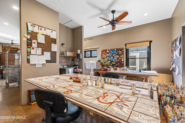 interior space featuring ceiling fan