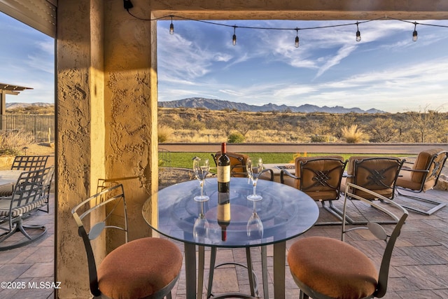 view of patio featuring a mountain view