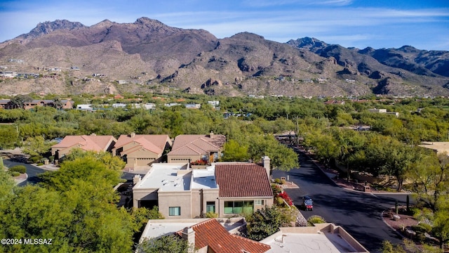 birds eye view of property featuring a mountain view