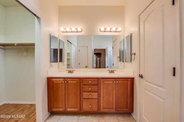 bathroom with wood-type flooring and vanity