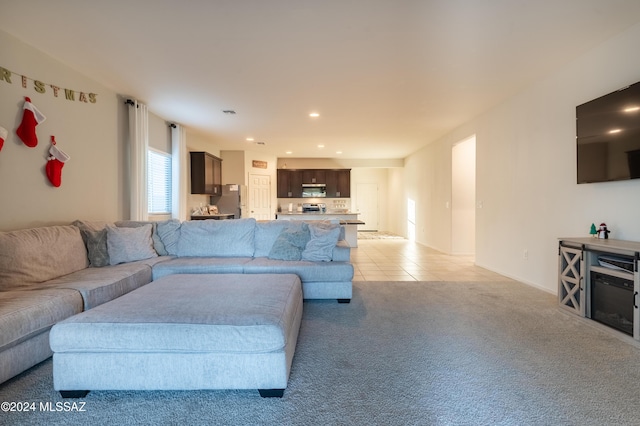 living room with light carpet