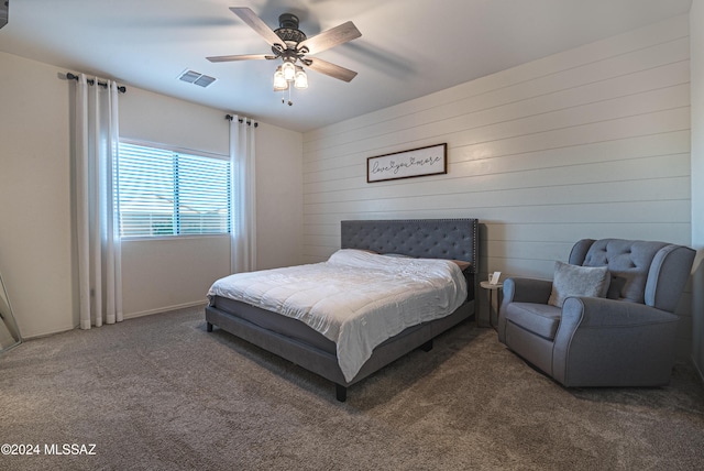 bedroom featuring carpet flooring and ceiling fan