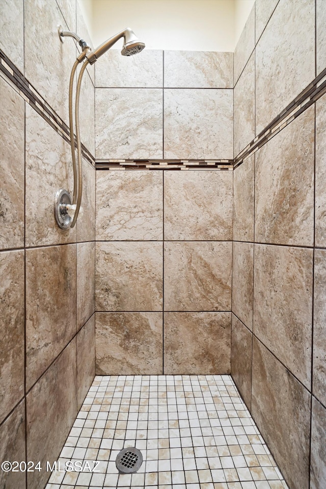 interior details featuring a tile shower