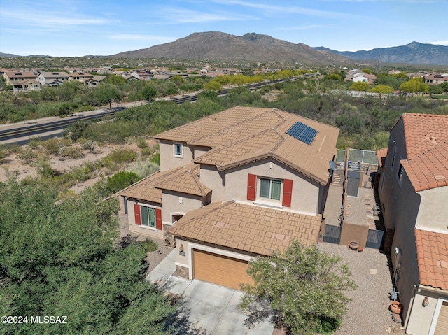 birds eye view of property featuring a residential view and a mountain view