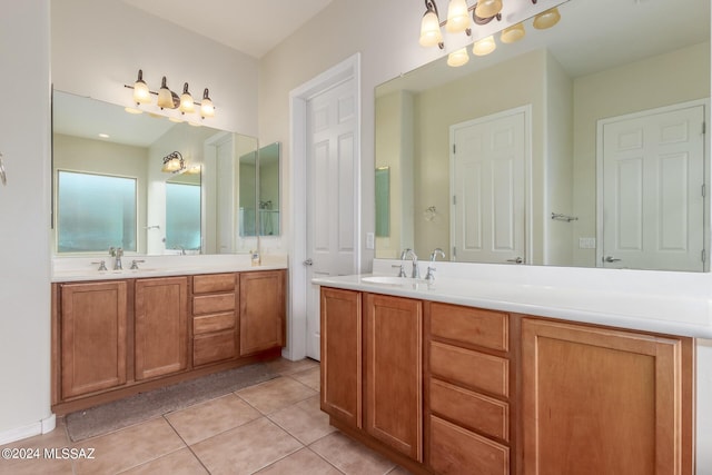 bathroom with vanity and tile patterned flooring