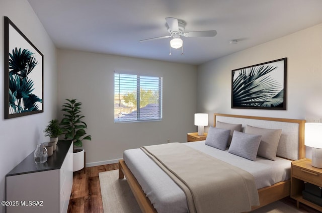 bedroom featuring ceiling fan and hardwood / wood-style floors