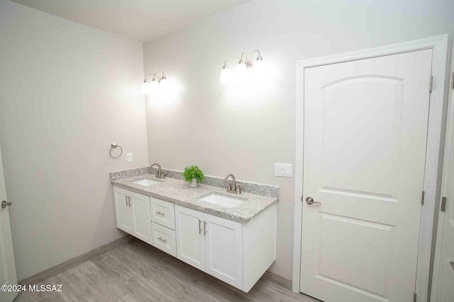 bathroom with hardwood / wood-style flooring and vanity