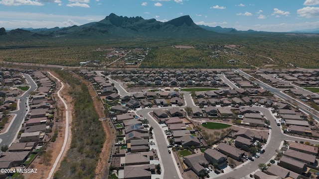 drone / aerial view featuring a mountain view