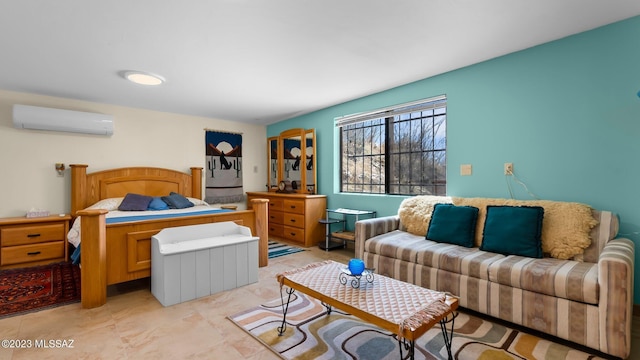 bedroom featuring a wall mounted AC