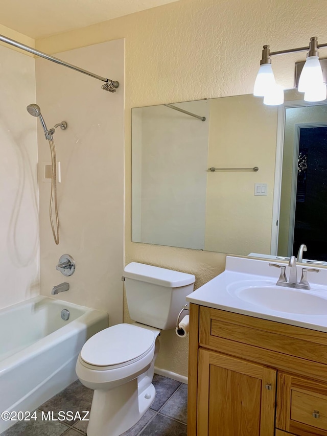 full bathroom featuring tile patterned flooring, vanity, toilet, and shower / bathtub combination